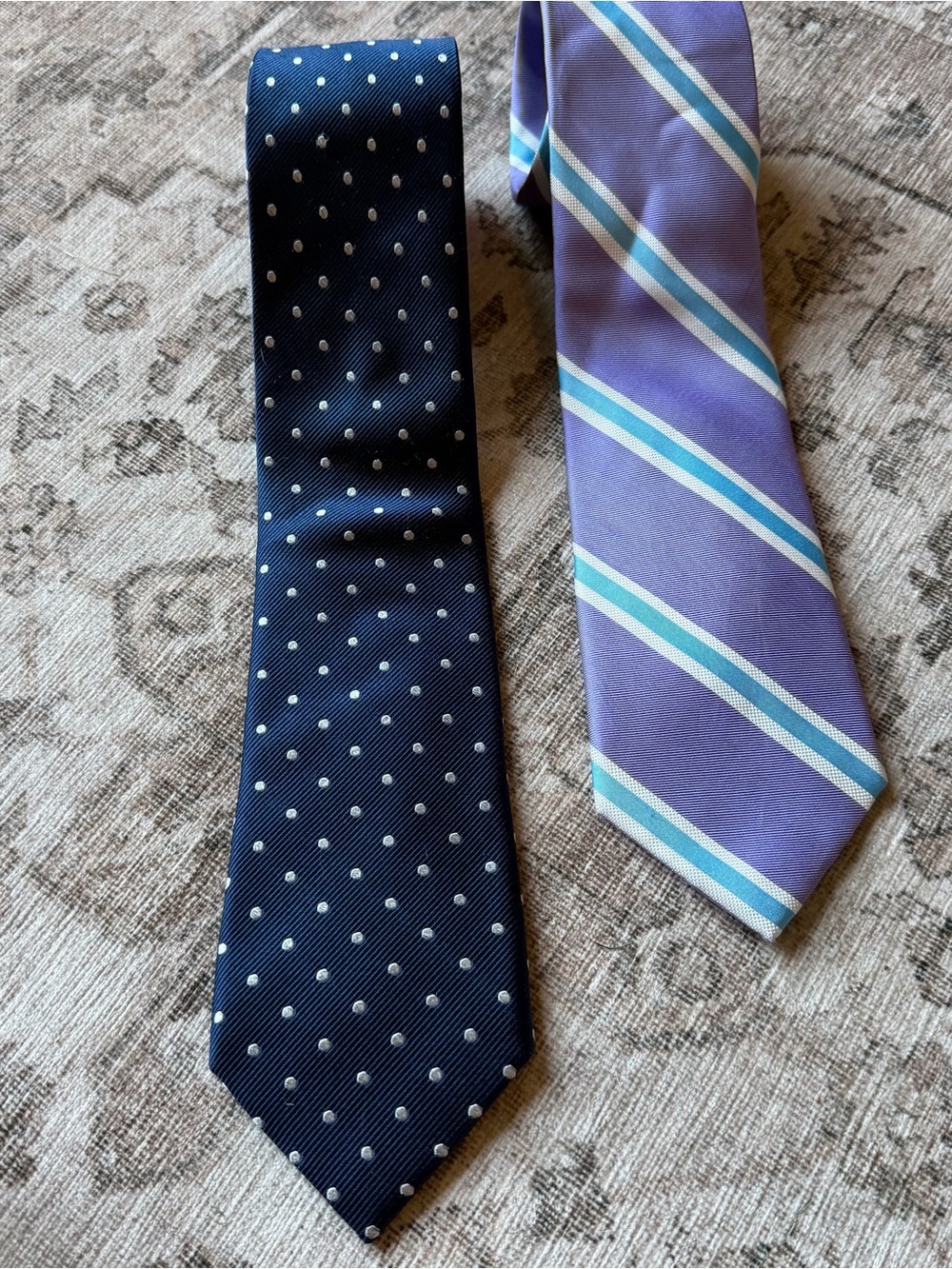 Forsyth Men’s Necktie Lot of 2 Navy Polka Dot & Purple Blue Striped Dress Ties